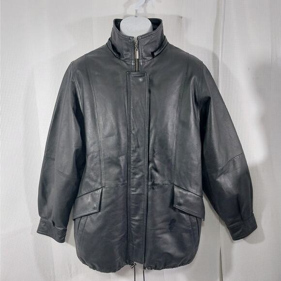 CROFT & BARROW! LUXE BLACK GENUINE LEATHER THERMAL LINED COAT, JACKET! SZ M - Picture 4 of 14